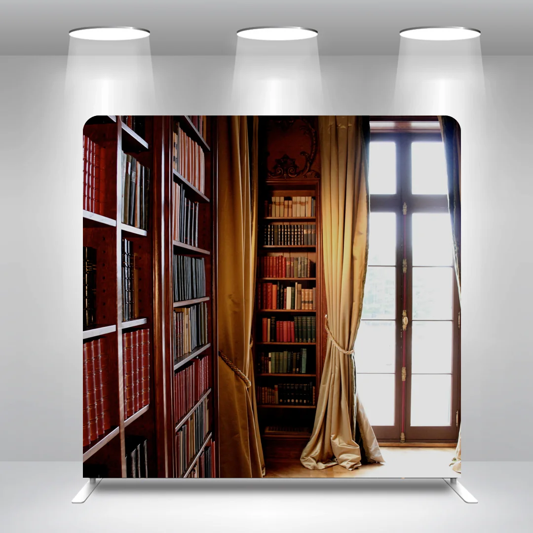 Classical Bookcase 8x8ft 10x8ft 10x10ft 20x8ft Birthday Straight Pillow Case Photo Booth Backdrop Cover