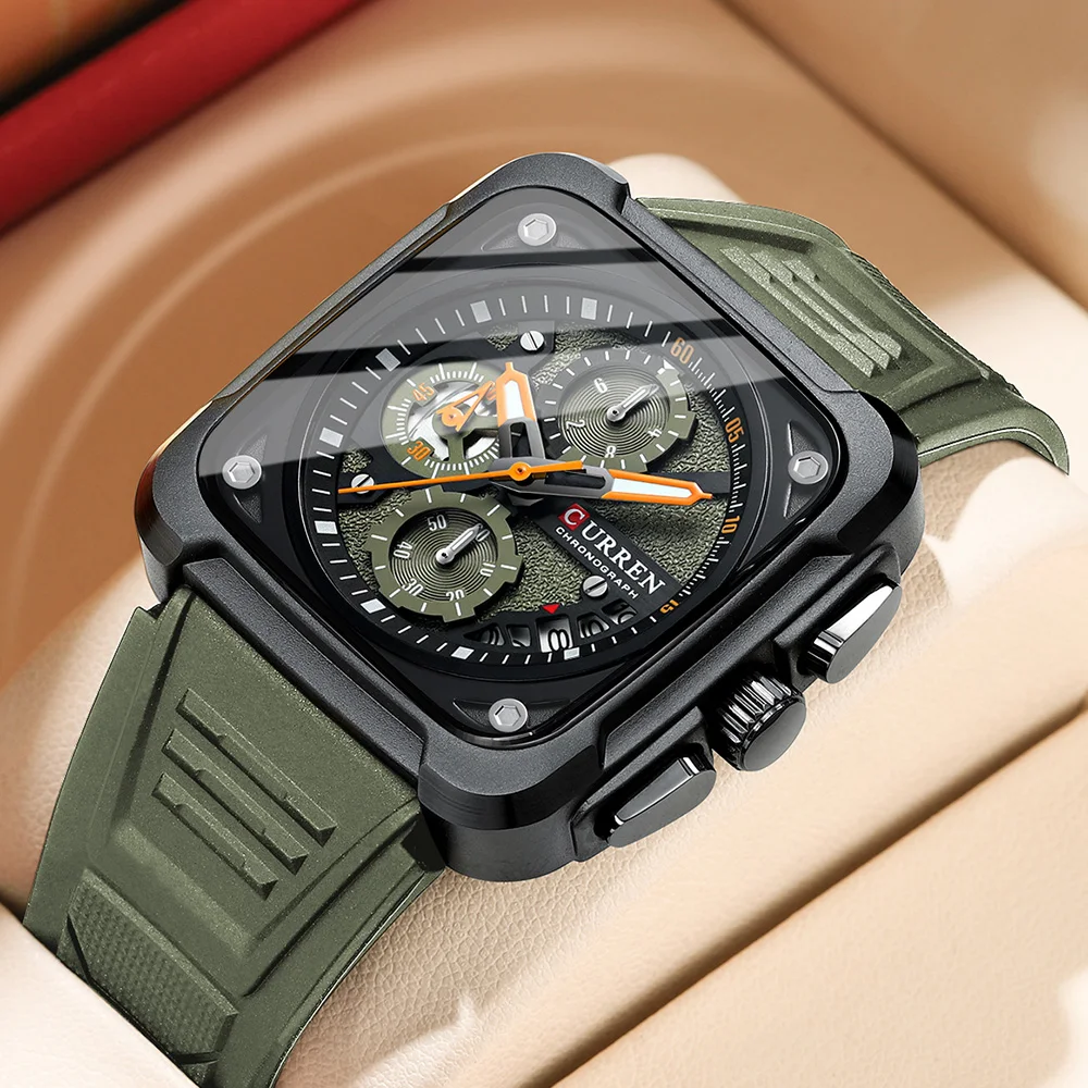 CURREN Mens Fashion Quartz Watches Simple Men Business Silicone Sport Chronograph Casual Watch for Man Relogio Masculino 8461