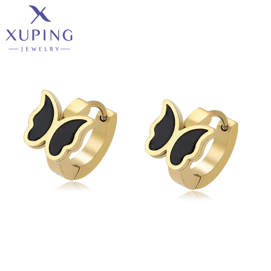 

T000713702xuping jewelry 14k gold plating Elegant Cute stylish black drip glaze butterfly shaped earrings