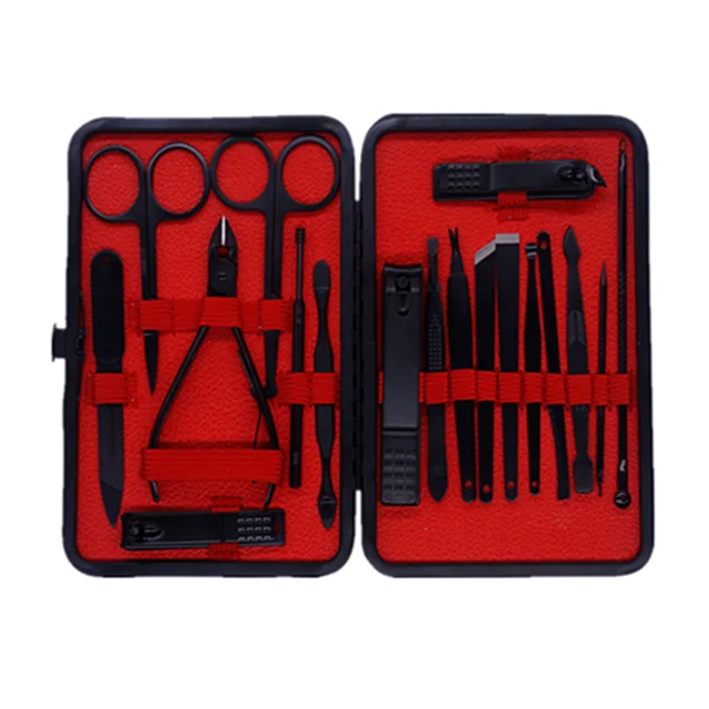 

2019 new products manicure pedicure set 18pcs personal care tools nail clipper set, Black /red