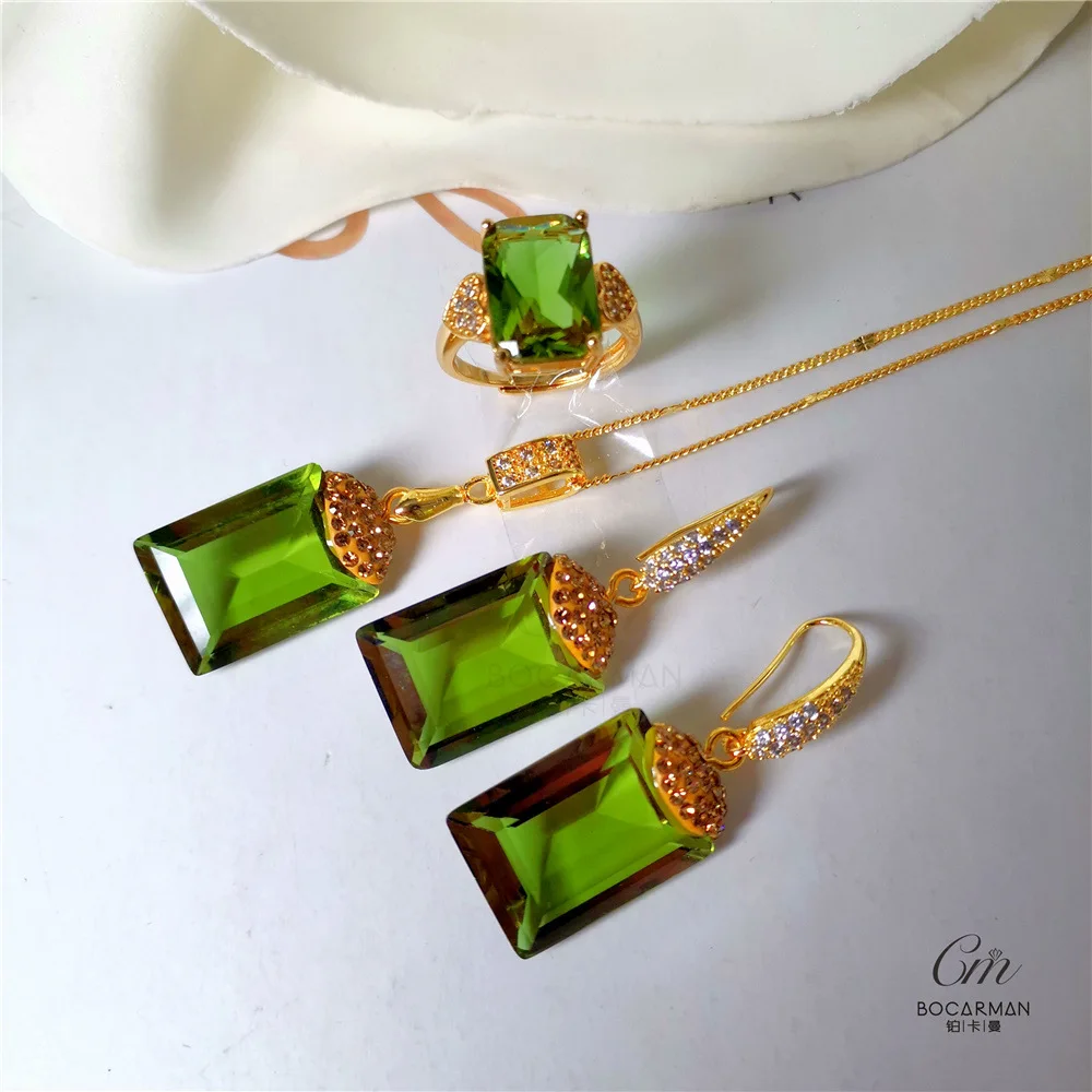 

18K gold-plated Turkish color-changing sultanite set crystal gemstone three-piece jewelry set, 1 different color