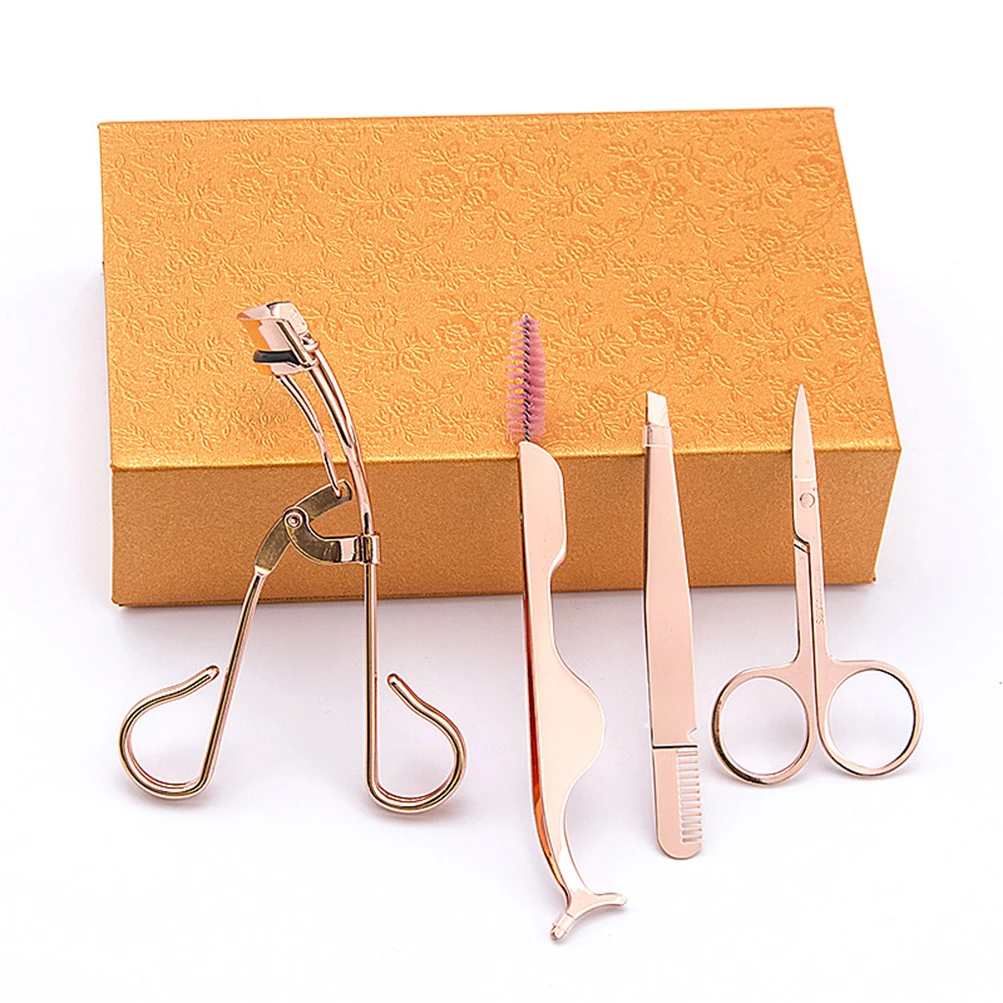 

Stainless Steel Eyelash Curler Eyelash Tweezers Scissors Auxiliary 4 Pieces/set Eyelash Holder Makeup Tools Makeup Accessories