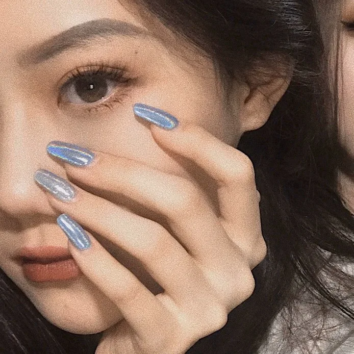 

24pcs/set Blue Sky White Cloud Pattern Design False Nail French Stiletto Full Cover Fake Nails Glue Diy Manicure Nail Art, Transparent