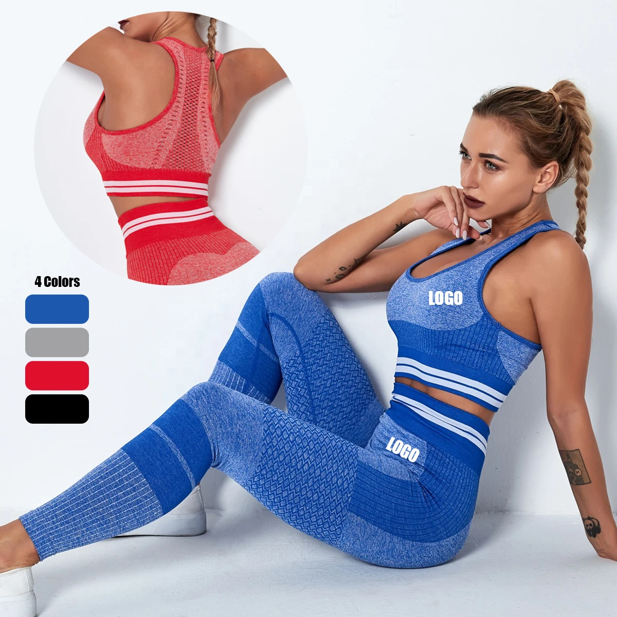 

European and American popular knit hollow out lift buttock ropa de mujer women seamless leggings sets