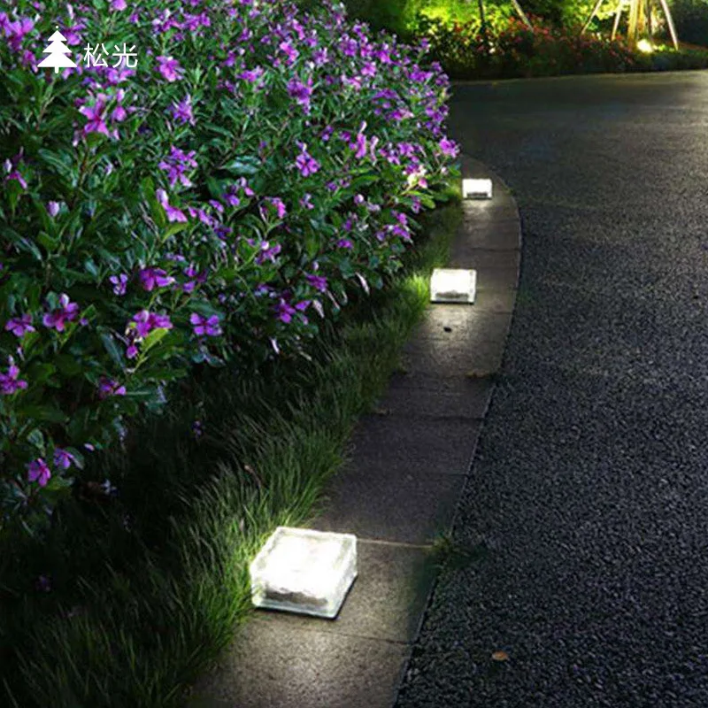Amazon Bestseller Landscape light Solar Glass Brick step deck Light Outdoor 4LED