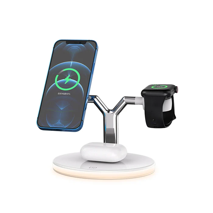 

Newly Holder Phone Universal Mobile Pad Table 3 In 1 Stand Charging 15W Qi Wireless Charger with Lamp, Black white