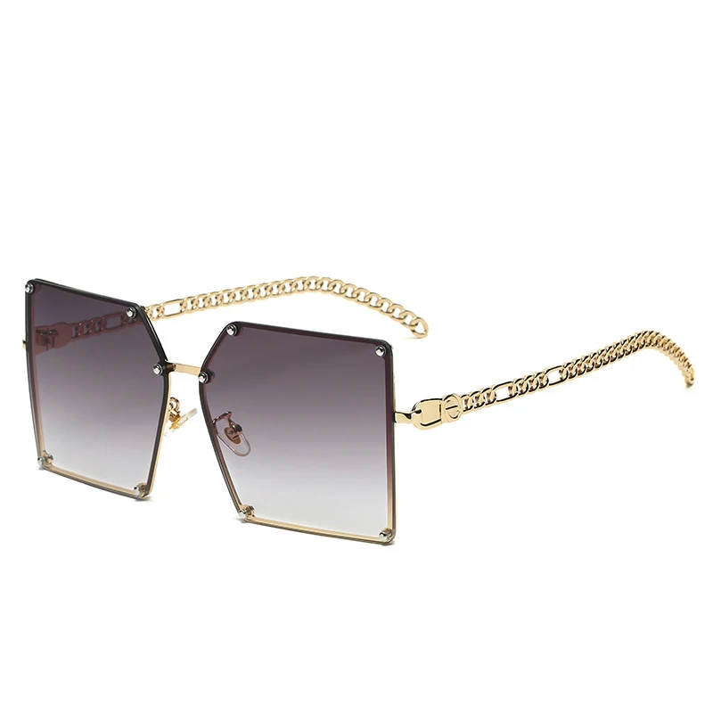 

Custom logo oversized square rimless PC lens UV400 2021 fashion sunglasses