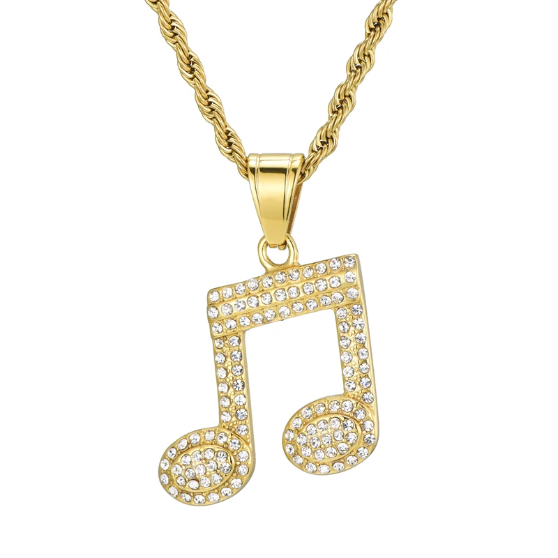 

Trend Stainless steel Micro Paved Iced Out Music Note pendant & Necklace For For Men Women Iced Out Jewelry