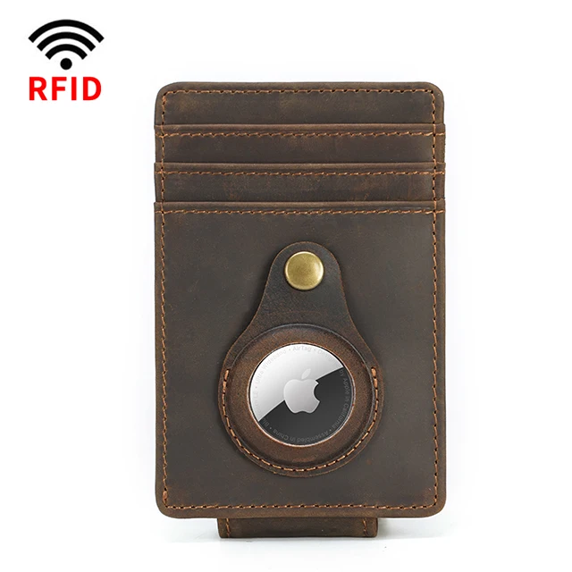 

TIDING Men OEM RFID Blocking Slim Front Pocket Airtag Wallet Card Holder Strong Magnet Genuine Leather Money Clip With AirTag