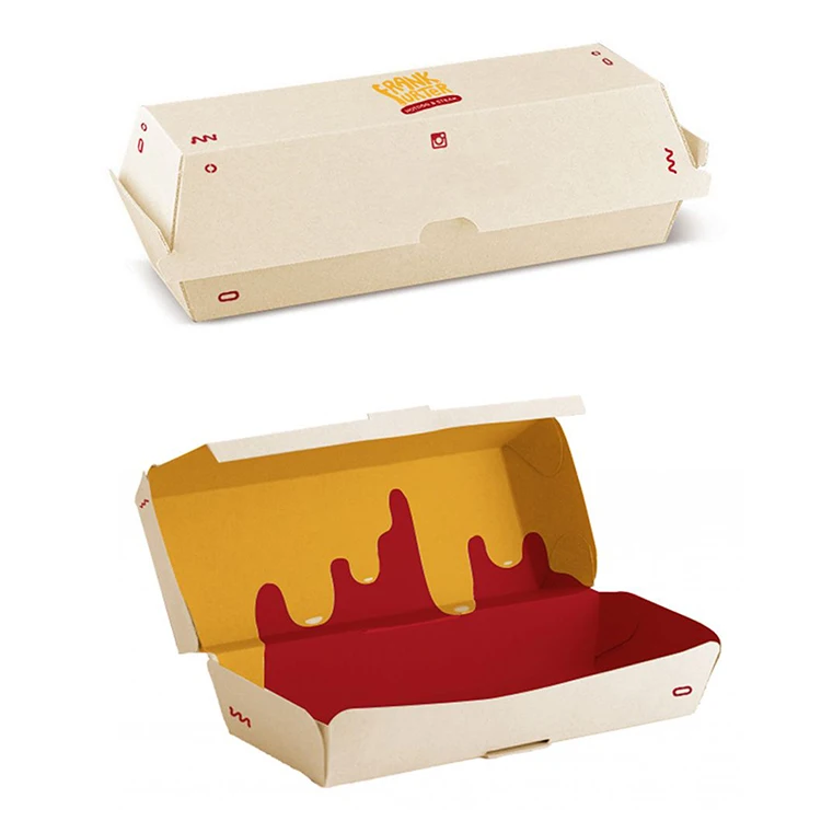 

RTS Custom Biodegradable Large Clamshell Paper Hot Dog Burger Box Packaging Fast Food Take Away Korean Corn Dog Box With Logo