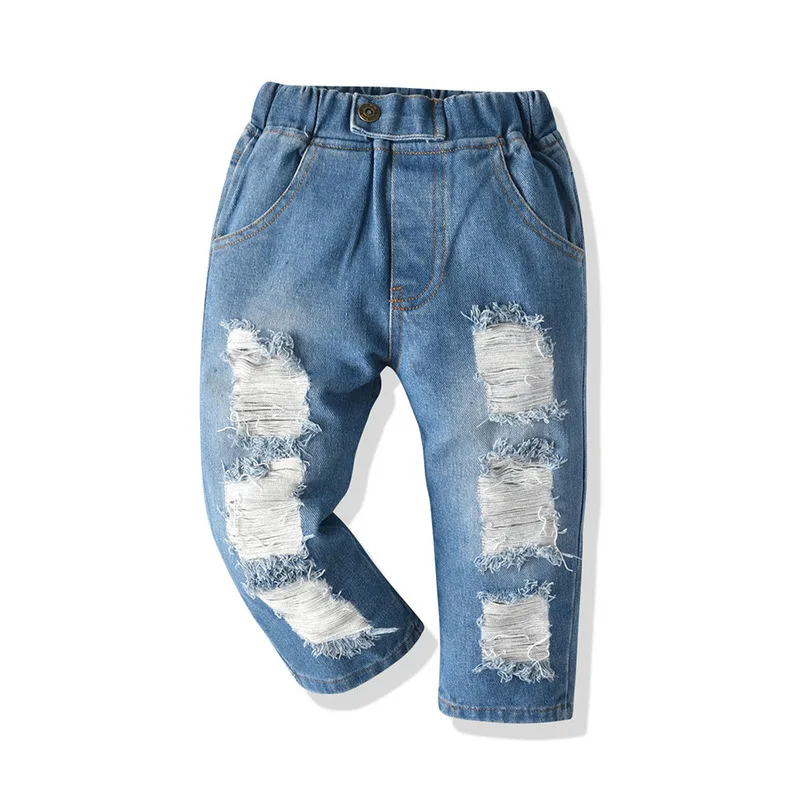 

High Quality Fashion Cotton Kids Baby Ripped Jeans Toddler Denim Pants Boy Clothing, Red plaid