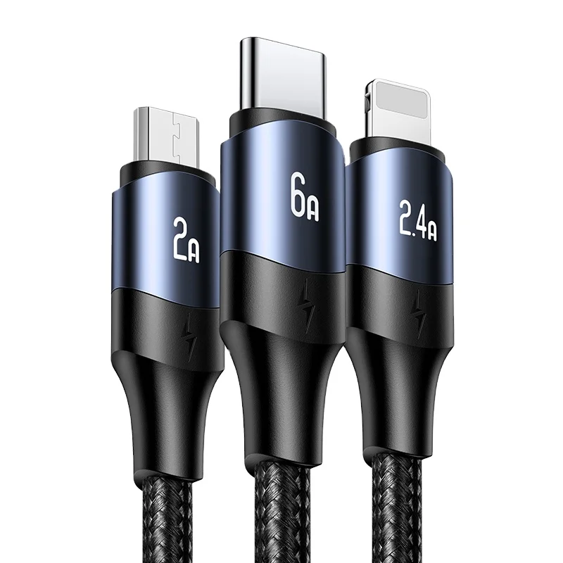 

USAMS Wholesale SJ510 fast charging usb cable 3in1 mobile accessories the nylon braided data cable for iphone 12, Red/black