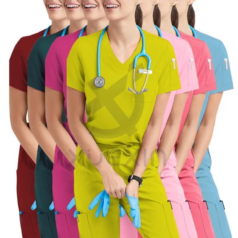 

Hot Sale High Quality Nursing Scrubs Waterproof Soft Scrubs Uniforms Sets Nurse Tall Plus Size for Hospital Polyester & Spandex, Customized