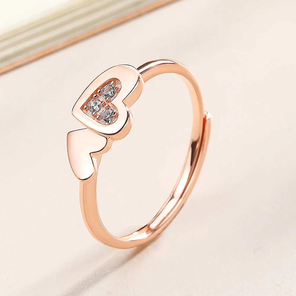 

ZHILIAN 925 Sterling Silver Rose gold Zircon Heart Ring engagement diamond ring silver for Women