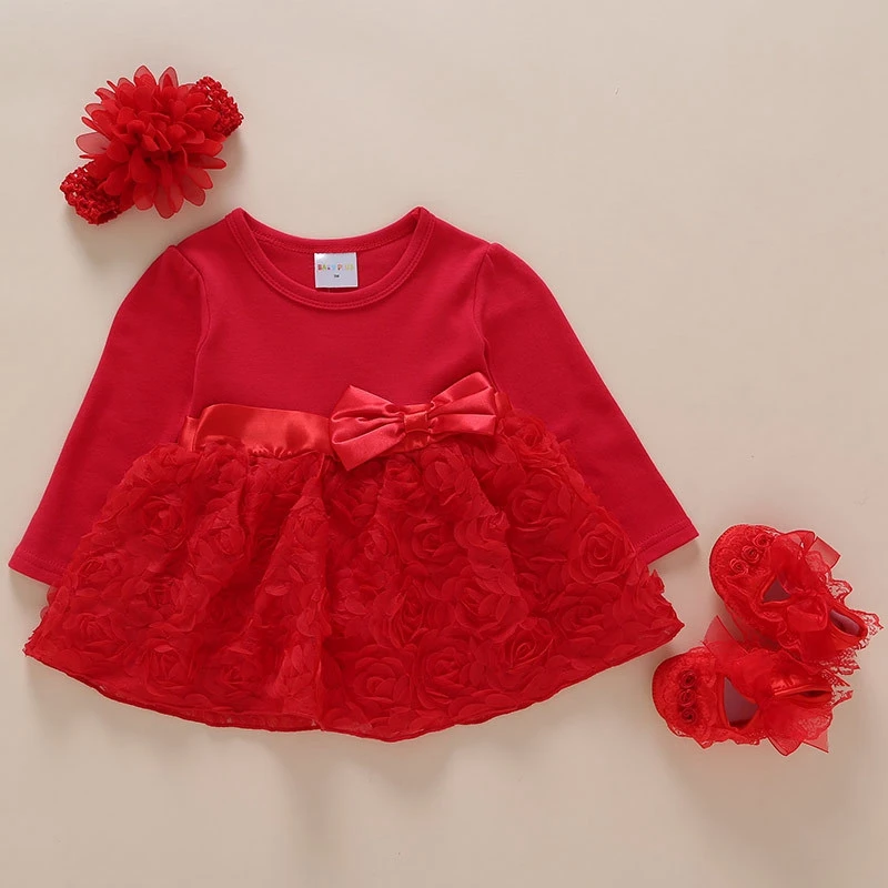 

Red Infant Dress Bow Princess Style 1 Year Old Baby Girl Party Dress 3 6 9 Months 1st Birthday Dress