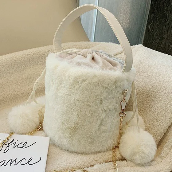 

2021 New Bags For Women Plush Tote Chain Drawstring Soft Fluffy Furry Luxury Handbag Fur Shoulders Bags, Picture color