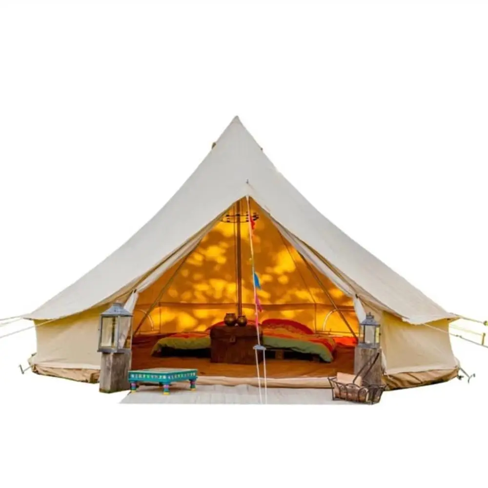 

5M Glamping Luxury Cotton Canvas Bell Tent with fire retardant mildew resistant, Beige, white, and customized size