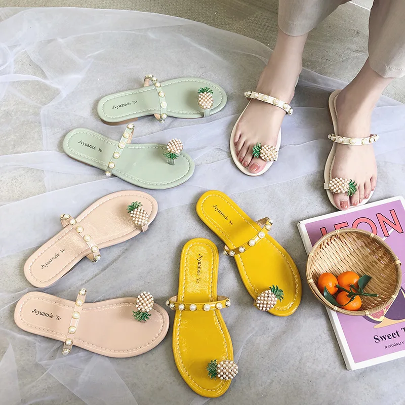 

Women Sandals Flip Flops Slippers Flats Shoes String Bead Summer Fashion Wedges Woman Slides Pineapple Lady Casual Female, As shown