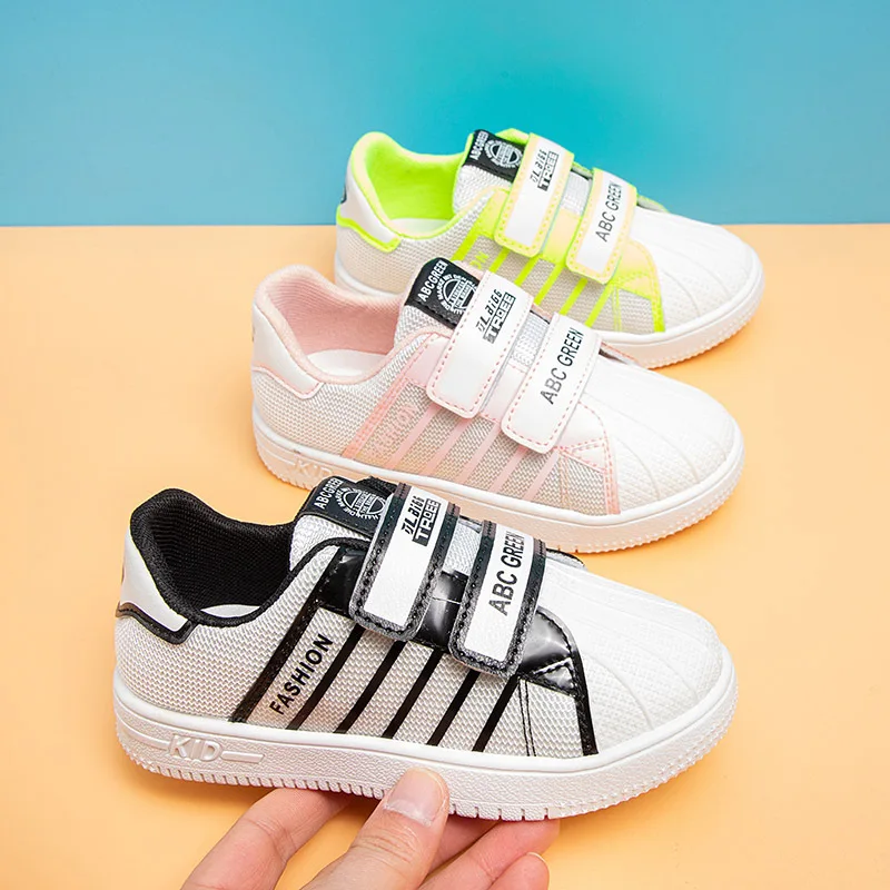 

New Kids's Spring Autumn Leather Patchwork Sneakers Boys' Magic Paste Running Shoes Soft Bottom Comfortable Girls