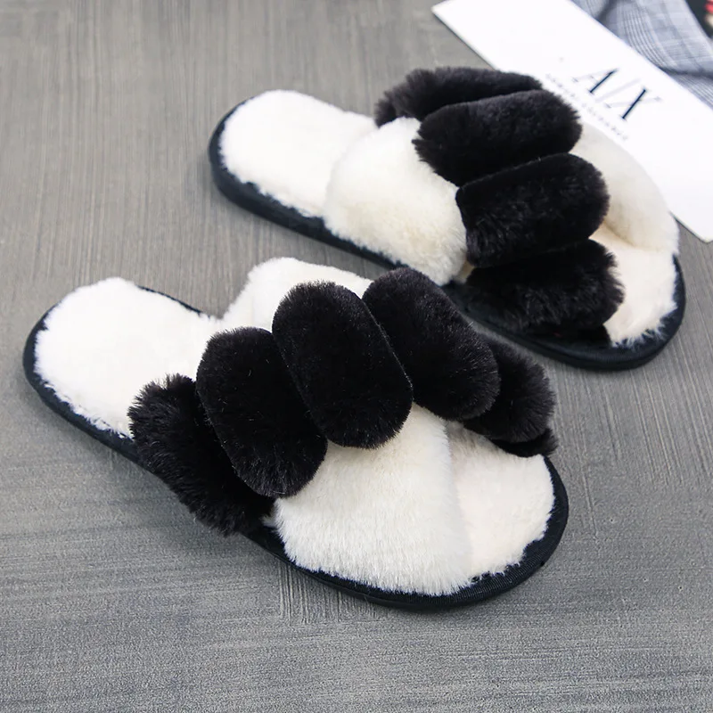 

Fashion Warm Faux Fur Pink Fluffy Winter Plush Fuzzy Indoor Home Slippers for Women, Customized color
