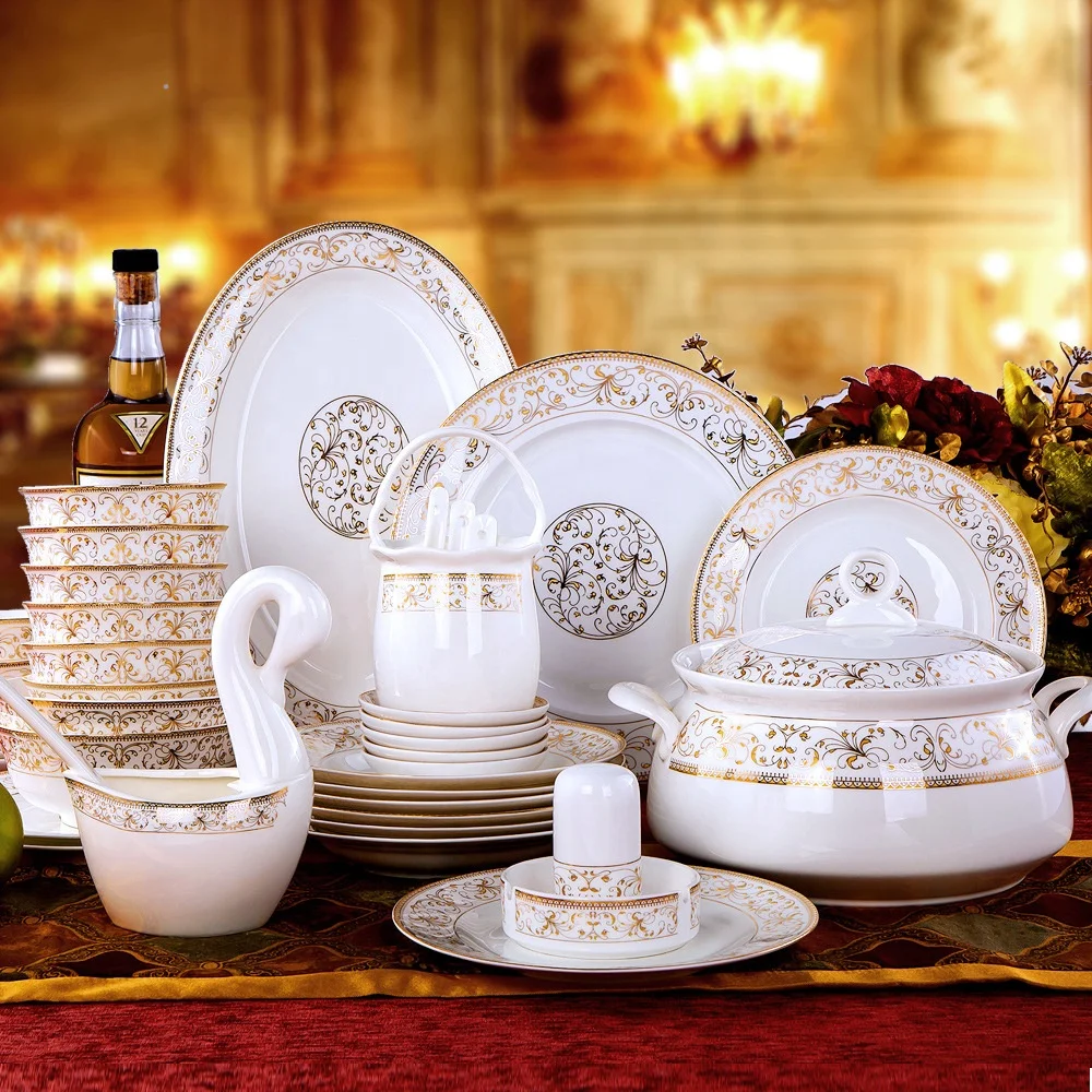 

Wholesale 60 Pieces Chinese Sun Island Dinner Sets Dining Room Sets Porcelain Dinnerware Sets For 10 People, Picture