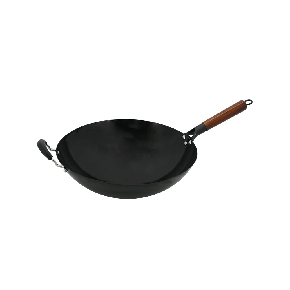 

New Enamel Wok with Handle Black Color Chinese Wok Good Quality Iron Wok