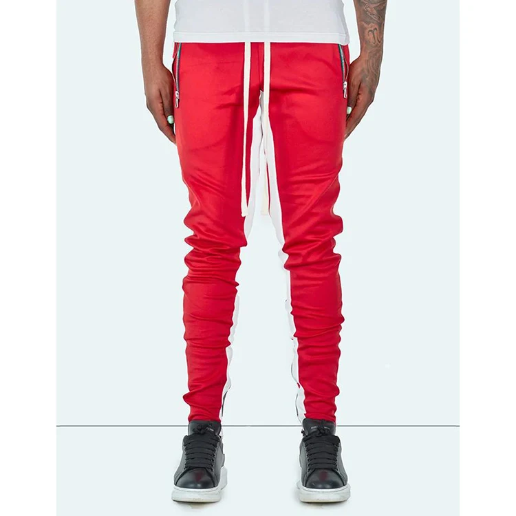 

slim fit costom side stripe skinny mens sweatpants trackpants jogger stacked joggers pants, Can be customized