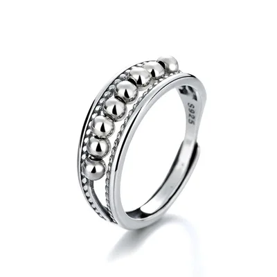

SC New Design Spinner Bead Fidget Ring Jewelry Personalized Adjustable Rings S925 Sterling Silver Anti Anxiety Ring with Beads