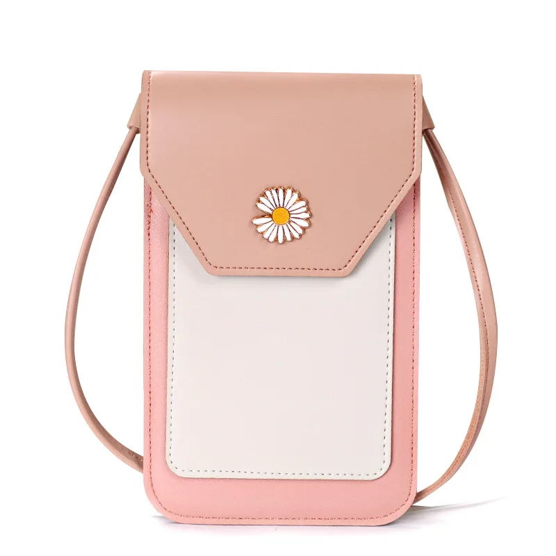 

women cross body sling ladies purse leather shoulder girls outdoor waist transparent smart mobile cell phone bag touch screen, 8 colors