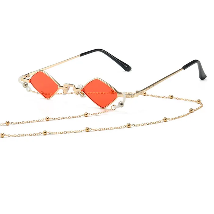 

2021 Women Men unisex Retro Fashionable metal Vintage Small square sunglasses with chain