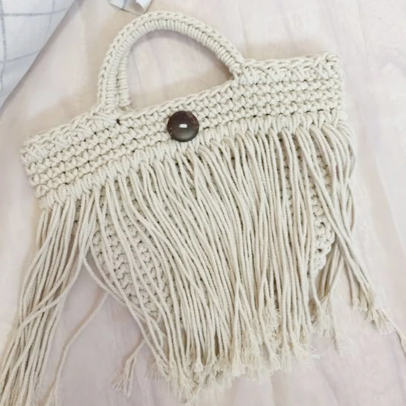 

Elegant Women Girls Fringed Long Tassel Macrame Cotton Crochet Hand Bag Wholesale, White