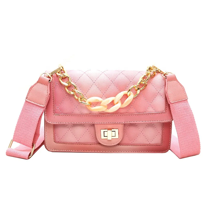 

2021 Quilt PU Leather Solid Small Womens Handbag Cross Shoulder Thick Chain Purses Trending Summer Women Hand bags
