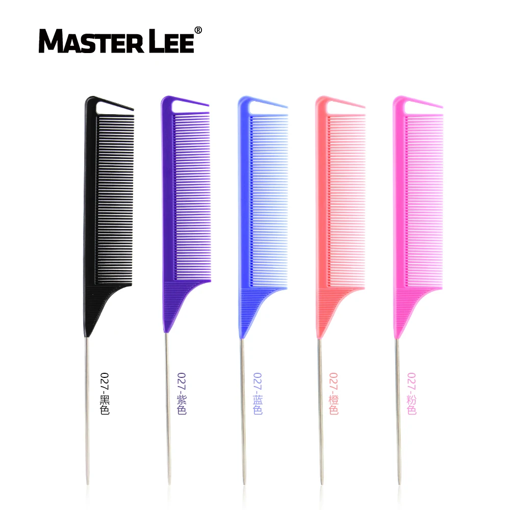

Mastelee Custom multicolor heat resistant Rat Tail Comb Wide Tooth Combs parting comb, Purple + black + pink