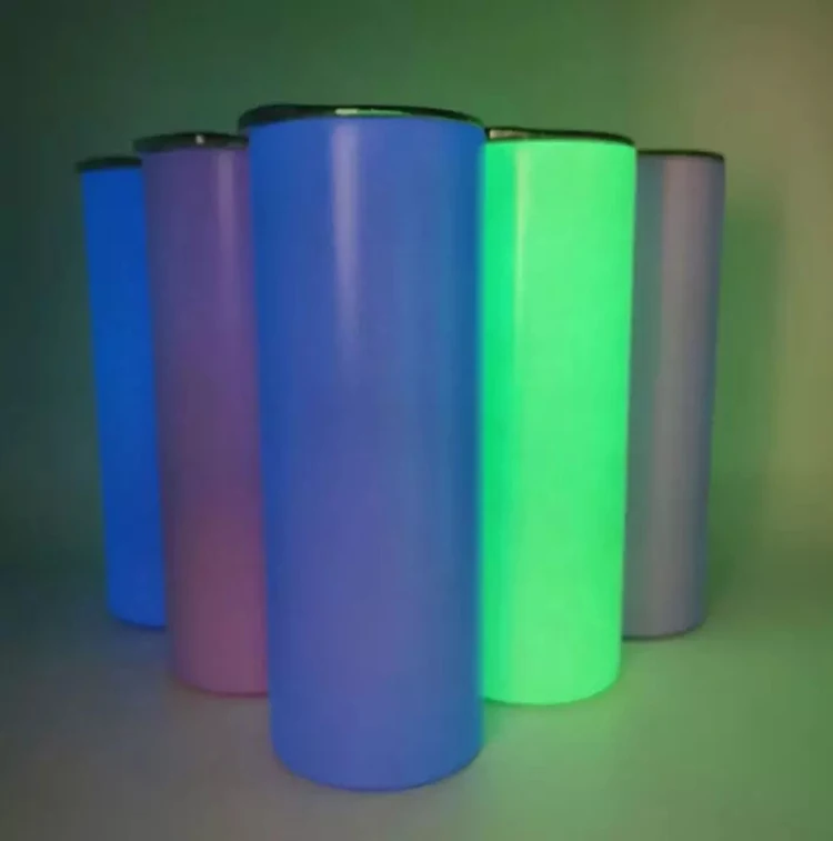 

2021 Hot Sale Double Wall Stainless Steel Luminous Mugs 20oz Skinny Sublimtion Blank Grow In The Dark Tumbler, Customized colors acceptable