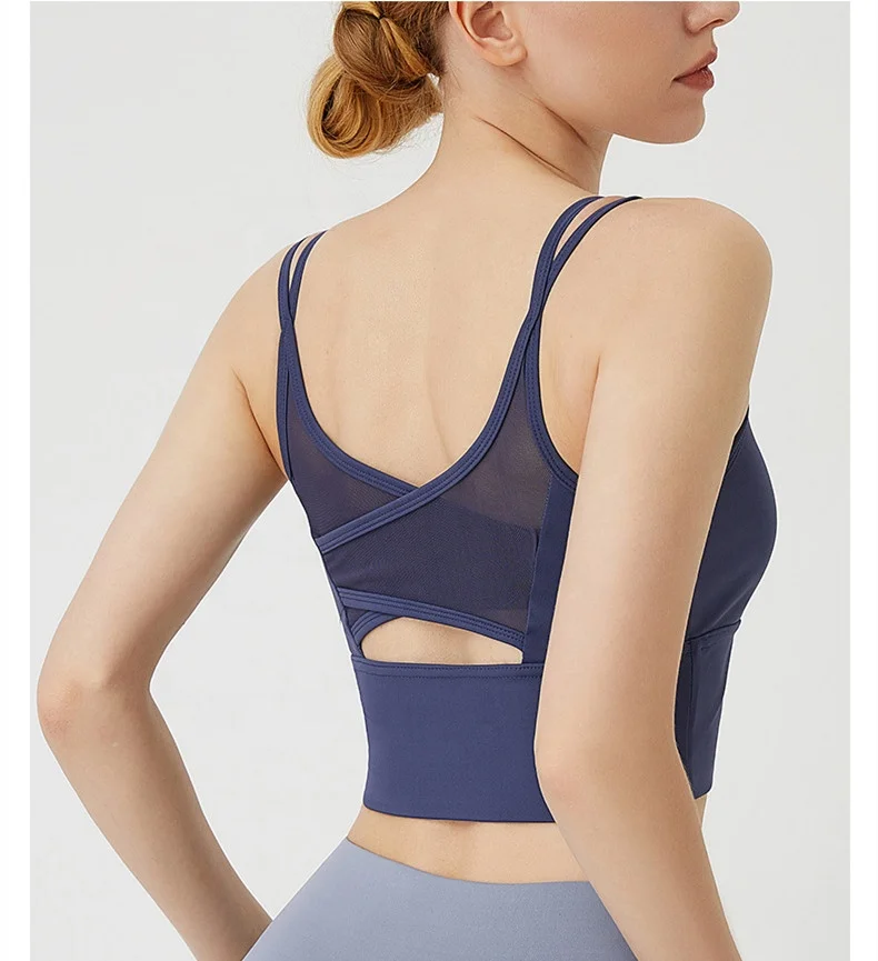 

2021 New fashion breathable spandex mesh sports bra women workout clothing fitness yoga bra, 4 colors