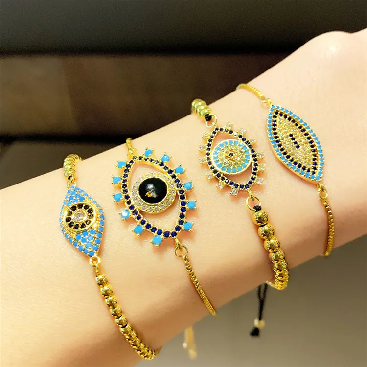 

New Arrival Evils Eye Bead Bracelet Diamond Zircon Blue Eye Charm Bracelets, Picture