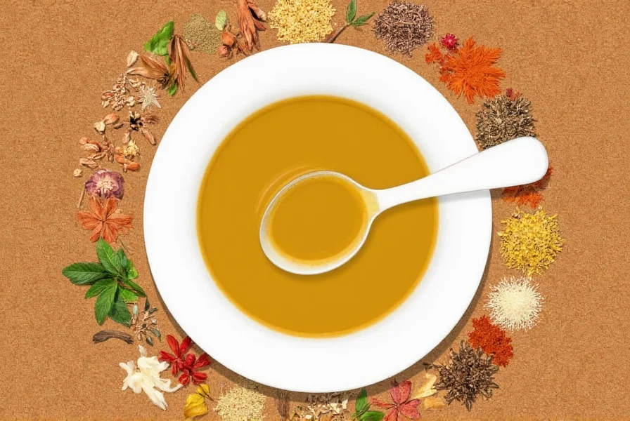 Steaming bowl of chicken soup with herbs on top