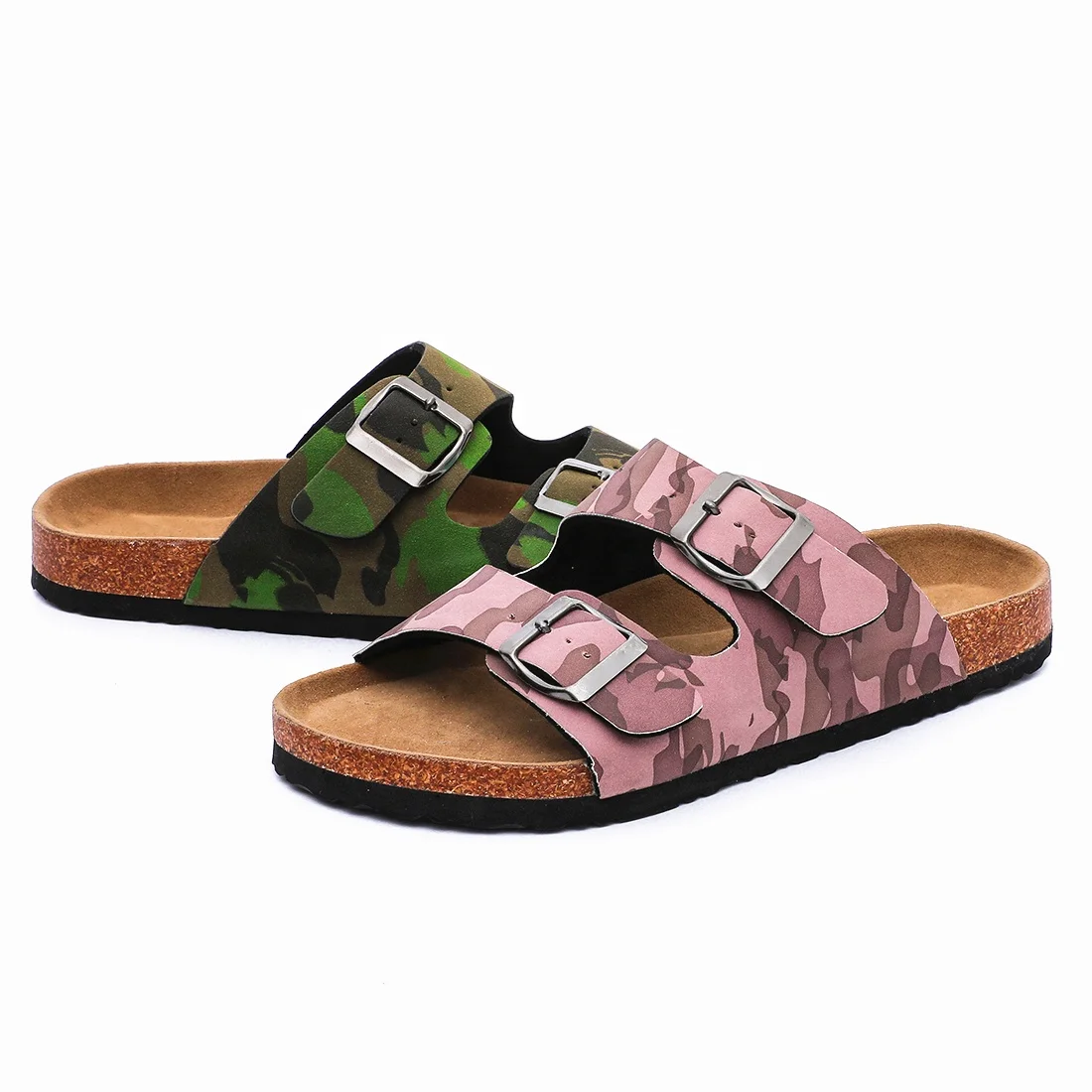 

Wholesale Camouflage Upper Cork Sole Flat Men's Sandals for Summer with Ajustable Buckle Straps