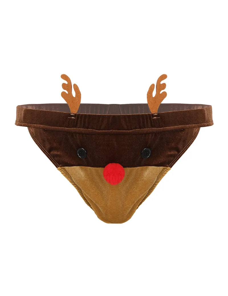 

iEFiEL Christmas Mens Lingerie G-String Thong Briefs Low Rise Novelty Santa Reindeer Cosplay Costume Underwear, Brown