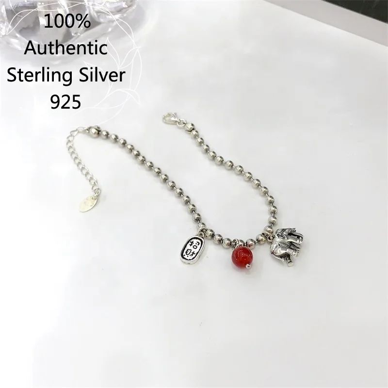 

100% Silver 925 Beads EthnicThai Silver Elphant Bracelet Custom Handmade accessories Red Rhodochrosite stone pulseras