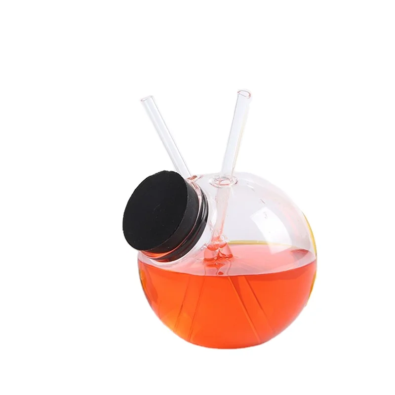 

260ml Ball Sphere Cup With Lip Straw Fun Glass Wine Wholesale Tumbler Cups, Clear transparent