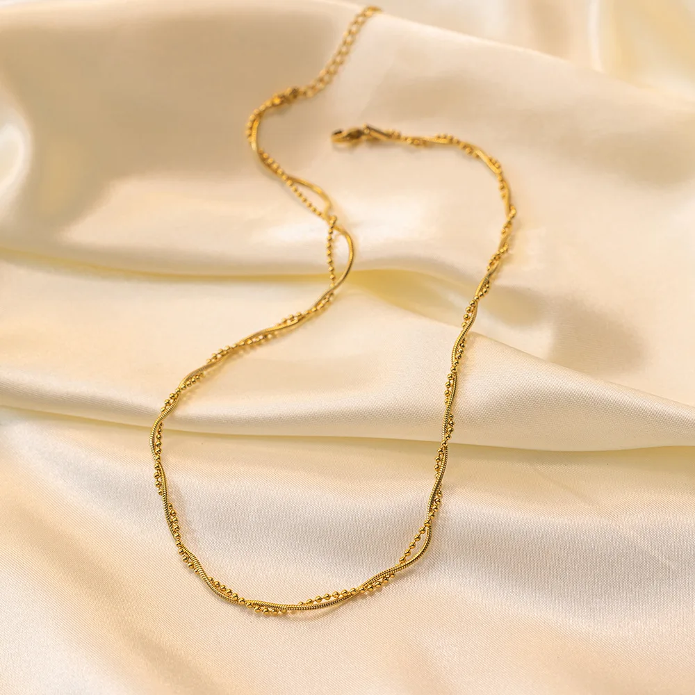 

Minimalist Snake Beads Chain Necklace Double Layers Stainless Steel Necklace For Women