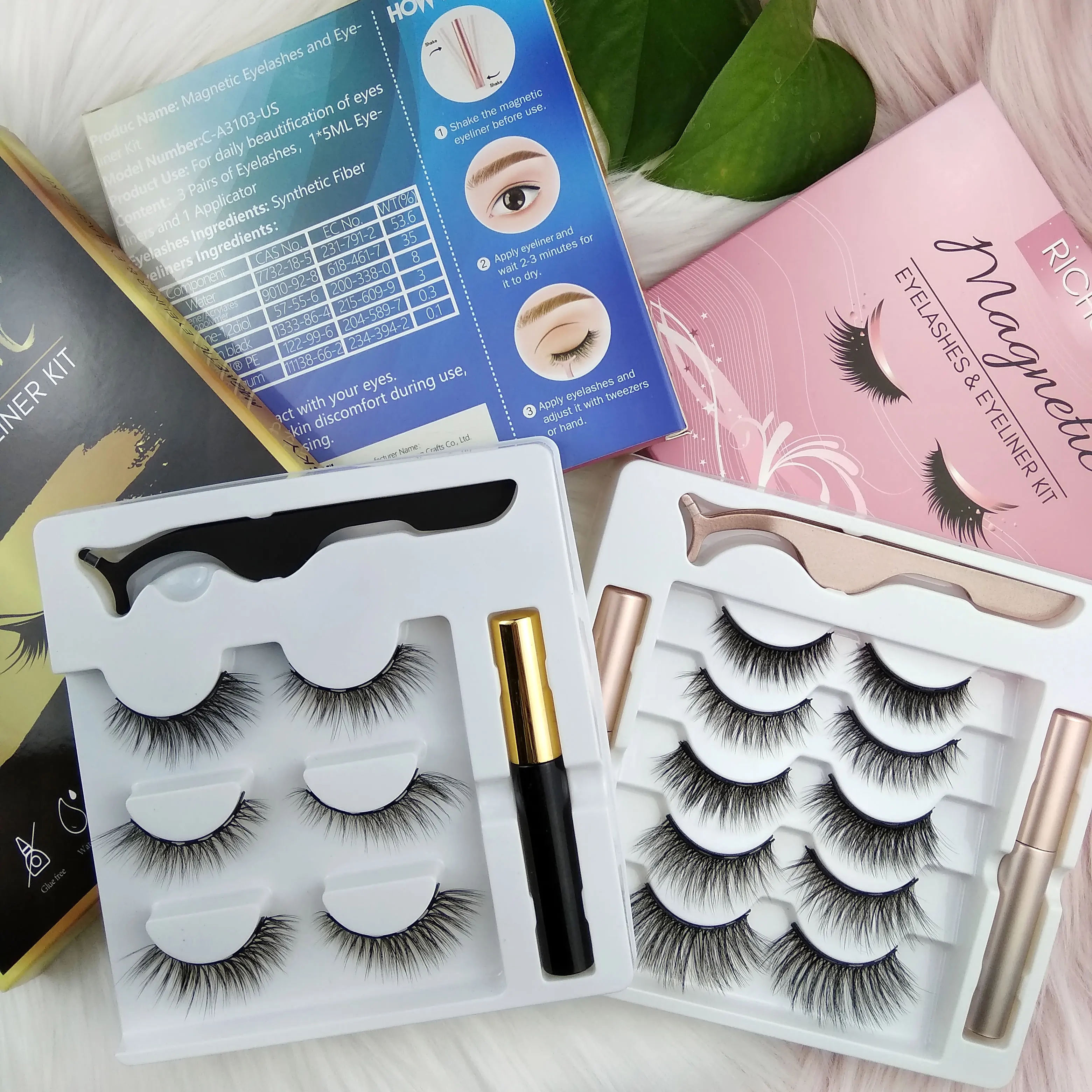 

Newest styles magnetic eyelash with eyeliner set false eyelashes magnetic wholesale magnetic lashes, Natural black& colorful