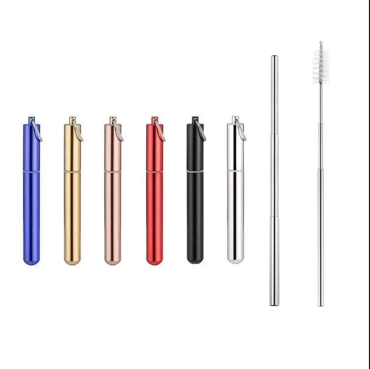 

Food Grade High Quality Stainless Steel Collapsible Foldable Metal Straw With Case, Silver/ blue/ rose gold/ red/ black