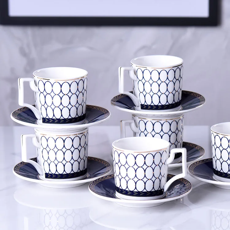 

12pcs 180ml Porcelain Cup and Saucer Set Turkish Coffee Tea Set, Green/pink/blue/white