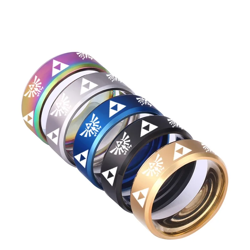 

316l Stainless Steel Jewelry Gothic Legend Of Zelda Triangle Printing Rings For Man