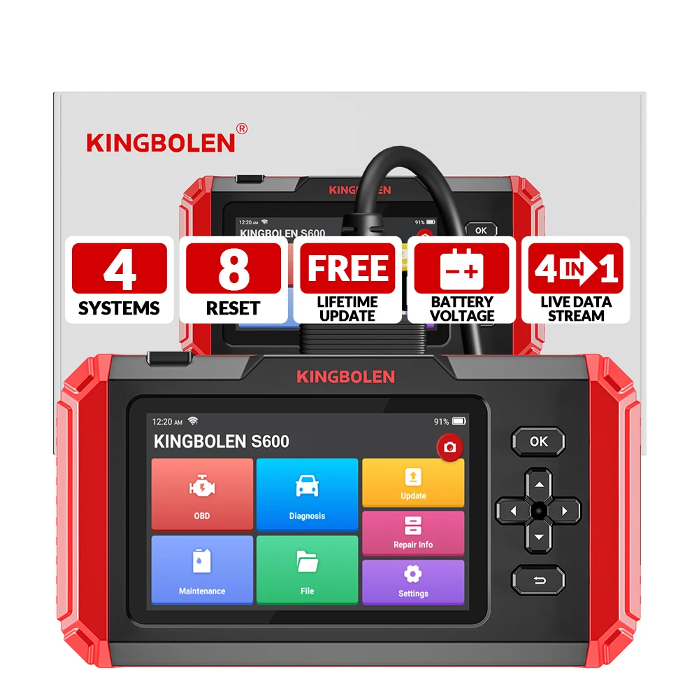 

Kingbolen S600 OBD2 Scanner Automotive Diagnostic Machine Lifetime Free Update Car Engine 4 Systems Scan with 8 Resets