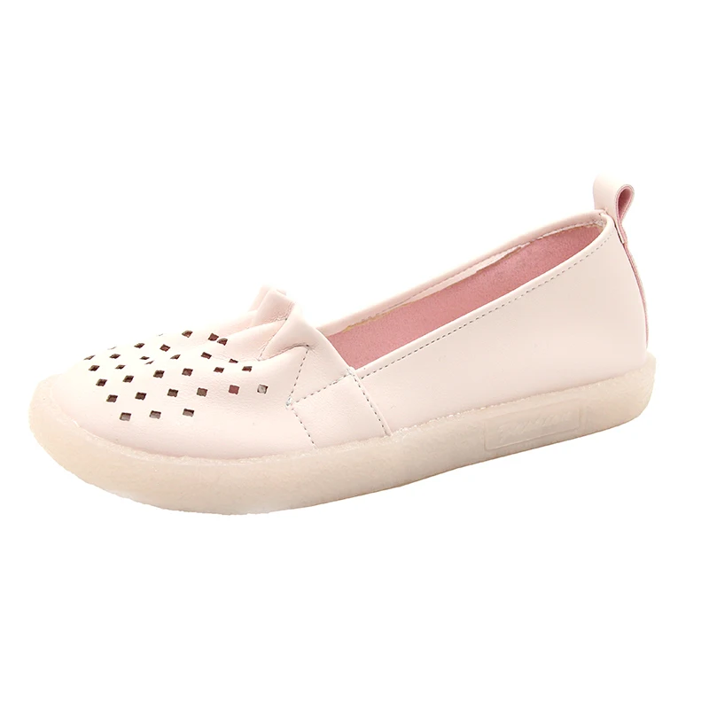 

Women Genuine Leather Shoes Bow Flat Causal Ballet Flats Ladies Soft Outdoor Loafer Slip-on Nurse Shoes, Picture shows