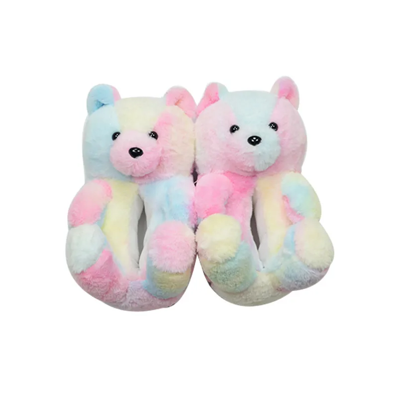 

Fuzzy teddy bear slippers Wholesale Woman Comfortable House Slippers Furry Fur Slides for Women Girls, Any color available