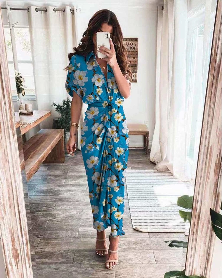 

mature ladies summer elegant stylish pleated shirt dresses 2021 korean new smart casual printed modest dress